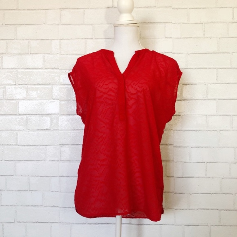 Old Navy Bright Apple Red Textured Sheer Coverup Top Blouse